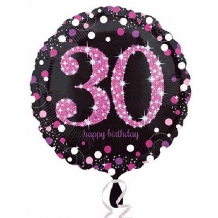 Black & Pink Sparkle 30th Birthday Balloon